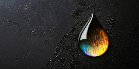 Poster - A colorful drop of water is floating on a black background