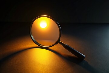 Poster - Low Light Photography: Black Magnifying Glass & Yellow Sun - Stock Photo