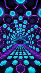 Poster - Vibrant Hexagonal Tunnel Design With Colorful Lights in a Digital Space Environment