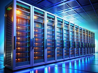 Poster - Isolated Server Rack with Servers - Modern Data Center Technology Stock Photo