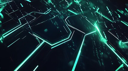 Poster - Futuristic abstract digital technology background featuring glowing lines and geometric shapes in vibrant teal and dark tones