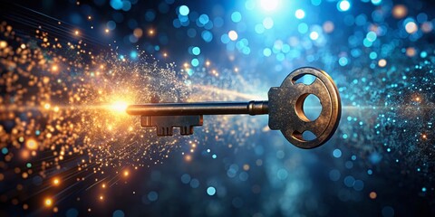 Poster - Illuminated Digital Key: Bokeh Security Access Technology Stock Photo