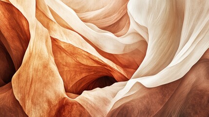 Poster - Abstract organic flowing lines in earthy beige and brown, textured background with natural minimalist copy space