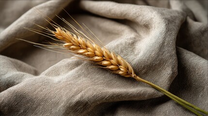 Poster - Side-lit barley stalk displays golden grains set against textured burlap, showcasing the beauty of grain crops in a warm, natural environment
