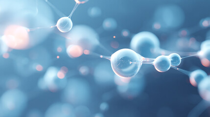 Leinwandbilder - Abstract representation of molecules connected with glowing light on a blue gradient background