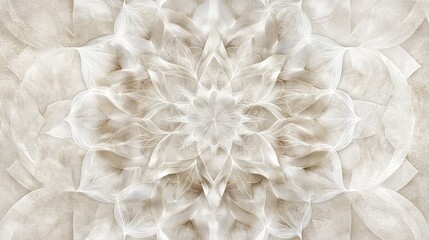 Poster - Layered mandala pattern in soft neutral tones with detailed symmetrical lines, elegant copy space background