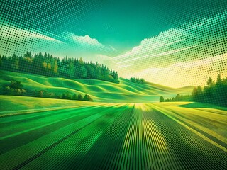 Poster - Green Halftone Dotted Motion Abstract Background Loop Animation - Old Film Texture Overlay
