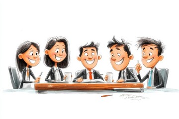 Aufkleber - Business meeting with diverse miniature figures discussing strategies at a round table in a professional setting during daytime