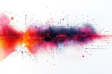 Leinwandbilder - Colorful abstract geometric design with vibrant hues of red, purple, and blue illustrating dynamic motion and energy in a modern artistic style