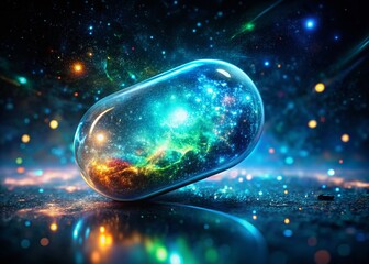 Poster - Glowing Capsule in Shimmering Cosmic Dust - Abstract Double Exposure Stock Photo