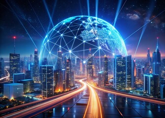 Poster - Global Network: Earth Connected by Digital Web - High-Resolution Stock Photo