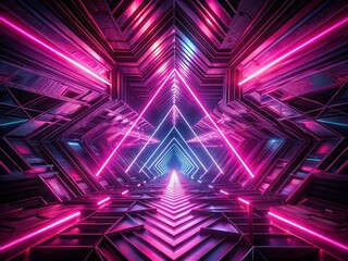 Poster - Futuristic Pink Glowing Lines & Patterns on Dark Textured Surface - Abstract Night Photography Stock Photo