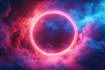 Poster - Vibrant glowing ring in a mystical purple sky above soft clouds during twilight