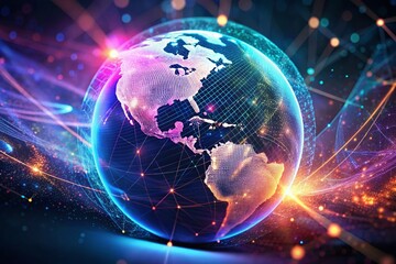 Poster - Futuristic Digital Globe Silhouette: Abstract 3D Render of Data Network Surrounding Earth