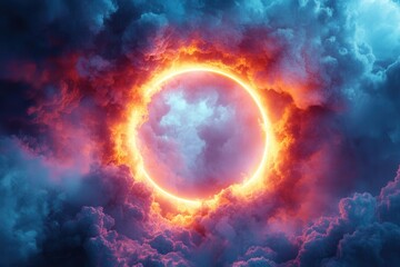 Aufkleber - Vibrant sunset glowing through dark clouds creates a breathtaking celestial display in the evening sky over a tranquil landscape