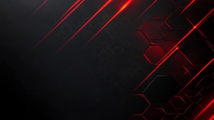 Fototapete - A sleek and modern digital background featuring intricate geometric patterns in black and vibrant red, creating a dynamic and energetic atmosphere
