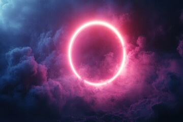 Poster - Vibrant purple lightning ring surrounded by dark clouds at night illuminates the sky in a striking display of natural beauty and energy, creating an awe-inspiring visual spectacle