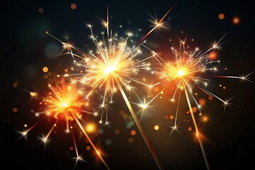 Poster - Festive Sparkler Overlay: Sparkling Lights on Black Background for Holiday Designs