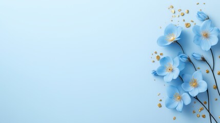 a blue flower with gold accents is on a blue background
