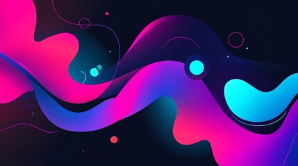 Fototapete - A vibrant abstract composition featuring flowing waves of pink, purple, and blue colors against a dark background, creating a sense of movement and depth