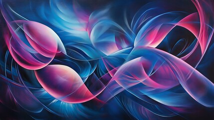 Fototapete - A vibrant abstract composition showcasing swirling shades of pink, blue, and violet with fluid curves and dynamic movement, creating an energetic atmosphere