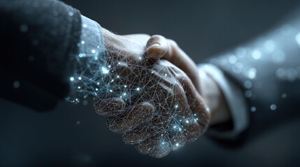 Poster - Businesspeople Shaking Hands with Digital Ripple Effects in Background