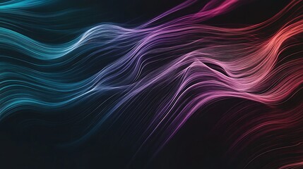 Fototapete - Vibrant abstract digital waves flowing in shades of blue, purple, and pink against a dark background, creating a dynamic and energetic atmosphere