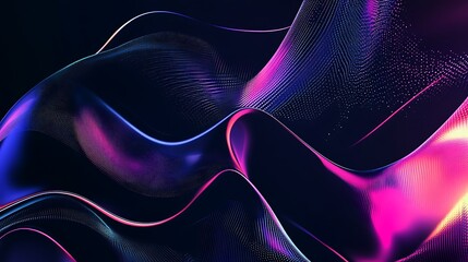 Fototapete - Vibrant abstract wave forms illuminated with neon colors, creating a visually striking array of light patterns against a dark background