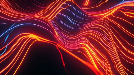 Fototapete - Abstract representation of vibrant red and blue light trails flowing in smooth wave-like patterns against a dark background, creating a sense of rhythm and movement