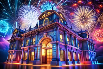 Aufkleber - elegant embossed fireworks architectural photography: festive celebration design