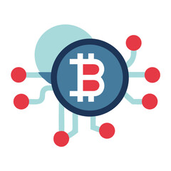 Poster - Bitcoin icon with connected nodes in a modern flat style  