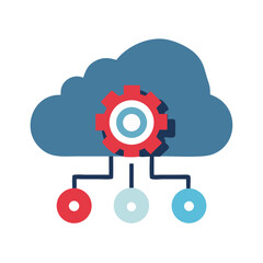 Poster - Cloud Icon with Gear Connecting to Circles in Modern Style  