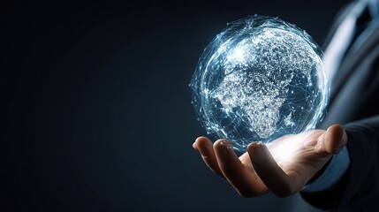 Poster - Business Leader Holding Holographic Globe Representing Global Reach