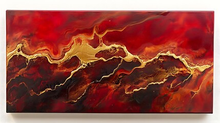 Poster - Abstract artwork featuring rich red and black swirls accented with gold highlights, creating a dynamic visual flow and a sense of depth and movement