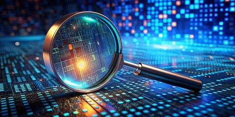 Poster - Digital Investigation: Magnifying Glass on Computer Screen for Detailed Analysis