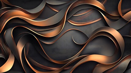 Poster - Abstract design featuring flowing waves in bronze and black tones, creating a dynamic and elegant visual texture that conveys movement and sophistication