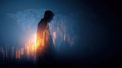 Poster - Male Silhouette Blended with Candlestick Chart and World Map