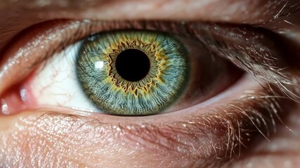 Poster - Extreme close up of a human eye showcasing intricate details of the iris, pupil, and surrounding skin, emphasizing the complexity and beauty of the organ of sight