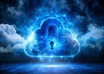 Poster - Deep Blue Cloud Computing Security: Digital Lock on Abstract Background