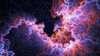 Wall Mural - a cosmic video scene with a top-down angle, showcasing vibrant, swirling nebulae and stars, creating