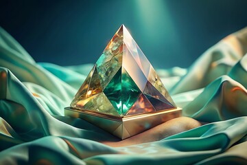 Poster - Crystal Pyramid on Turquoise, Soft Light, Spiritual, Mystical Fashion Photography
