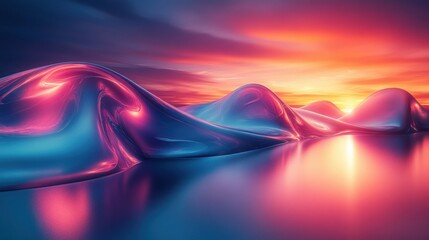 Poster - Futuristic Abstract Landscape Digital Art Blue and Purple Gradients Reflective Surface High Technology