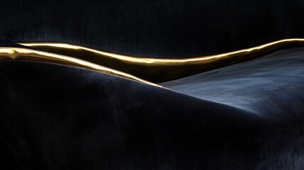 Poster - A close-up view of flowing black fabric with a golden edge, creating a sleek and elegant atmosphere, evoking a sense of luxury and sophistication