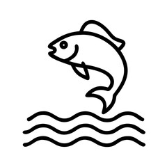 Poster - Fish jumping out of water vector illustration, fishing icon, river outline, fish silhouette art