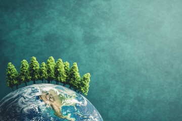 Aufkleber - Minimal earth outline with miniature trees creates a serene environmental concept for sustainability