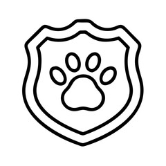 Poster - Dog paw print in shield vector, animal paw badge outline, pet rescue logo design template vector