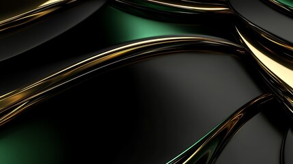 Poster - Abstract composition featuring smooth, flowing shapes with a blend of black, gold, and green colors creating a luxurious and modern feel