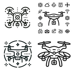  Drone icons and illustrations in minimalistic style  