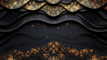 Fototapete - intricate black and gold wave pattern evokes depth and luxury a decorative background with shimmering accents creates a rich and elegant texture