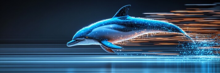 Poster - Digital Dolphin Leaping Through Cyberspace Abstract Representation of Speed and Technology